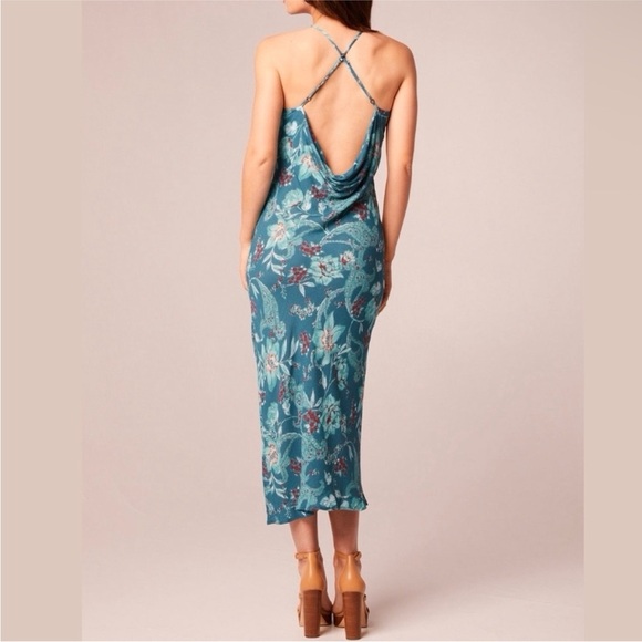 Nwt Band of the Free Floral Paisley Cowl Back Halter Midi Dress Teal medium - Picture 3 of 6